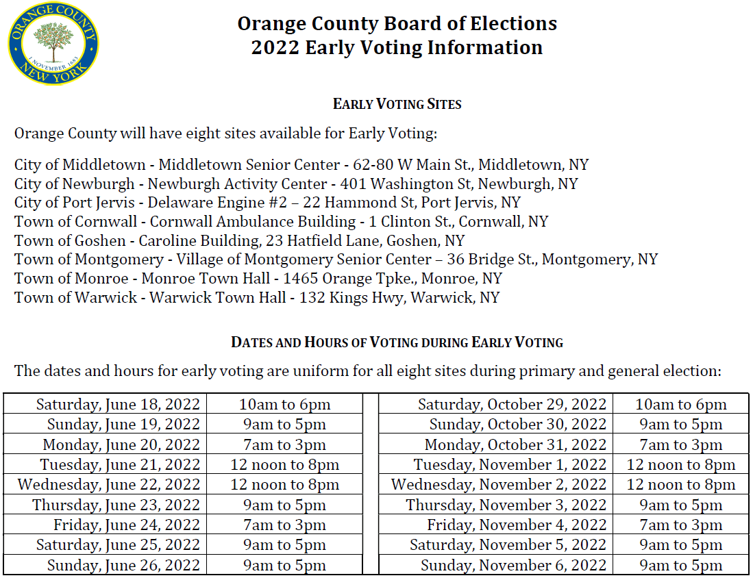 Early Voting Schedule